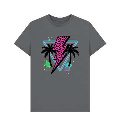 Pink lightning bolt palm tree crew neck t-shirt - Trend Tonic