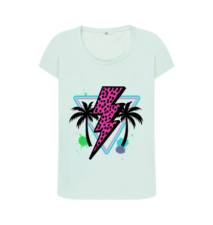Pink lightning bolt palm tree scoop neck t-shirt - Trend Tonic