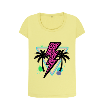 Pink lightning bolt palm tree scoop neck t-shirt - Trend Tonic