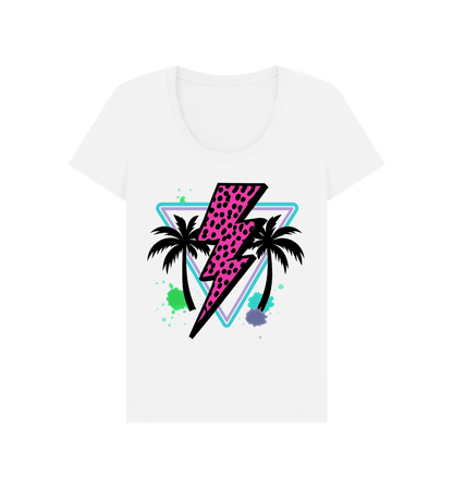 Pink lightning bolt palm tree scoop neck t-shirt - Trend Tonic