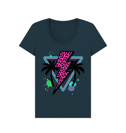 Pink lightning bolt palm tree scoop neck t-shirt - Trend Tonic