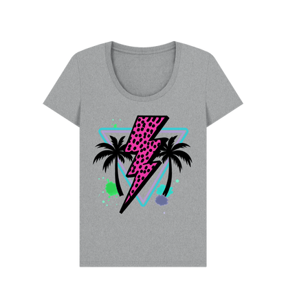Pink lightning bolt palm tree scoop neck t-shirt - Trend Tonic
