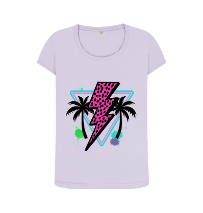 Pink lightning bolt palm tree scoop neck t-shirt - Trend Tonic