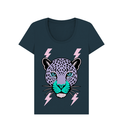 Purple leopard face scoop neck t-shirt - Trend Tonic
