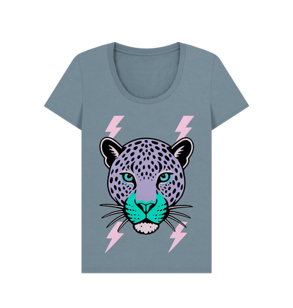 Purple leopard face scoop neck t-shirt - Trend Tonic