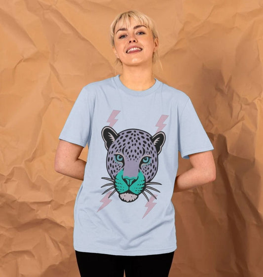 Purple leopard lightning bolt crew neck t-shirt - Trend Tonic