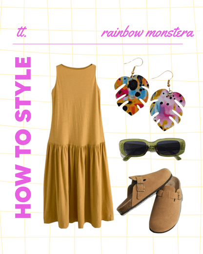 Rainbow monstera leaf earrings - Trend Tonic