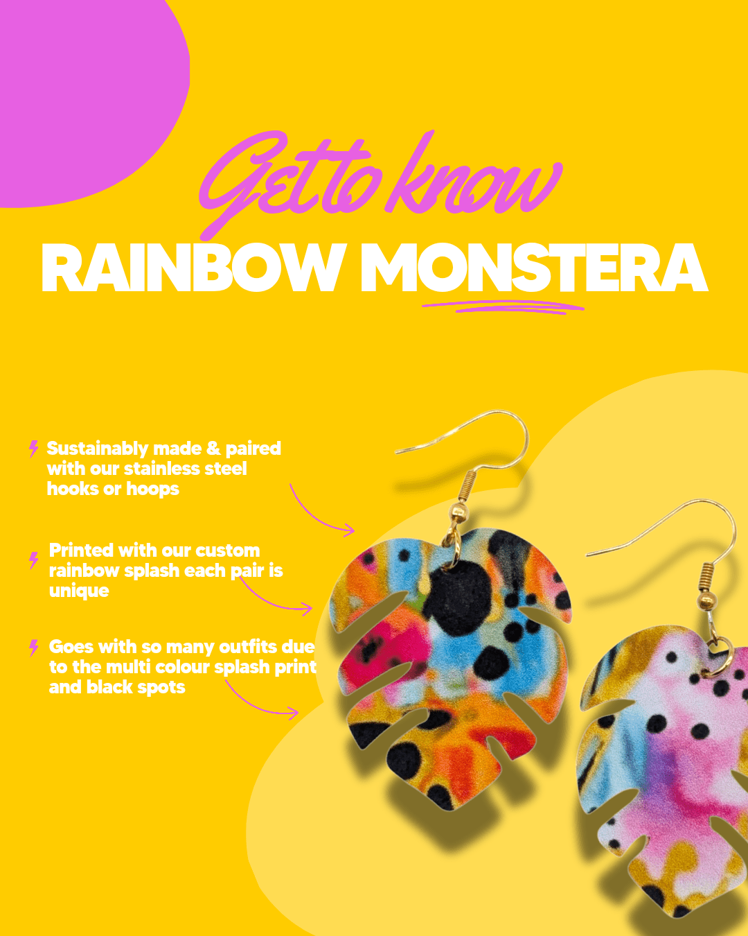 Rainbow monstera leaf earrings - Trend Tonic
