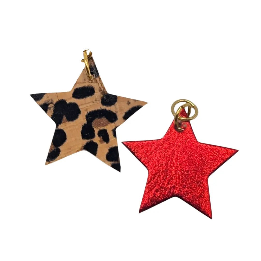 Red and leopard mini star cork charms - Trend Tonic