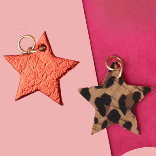 Red and leopard mini star cork charms - Trend Tonic