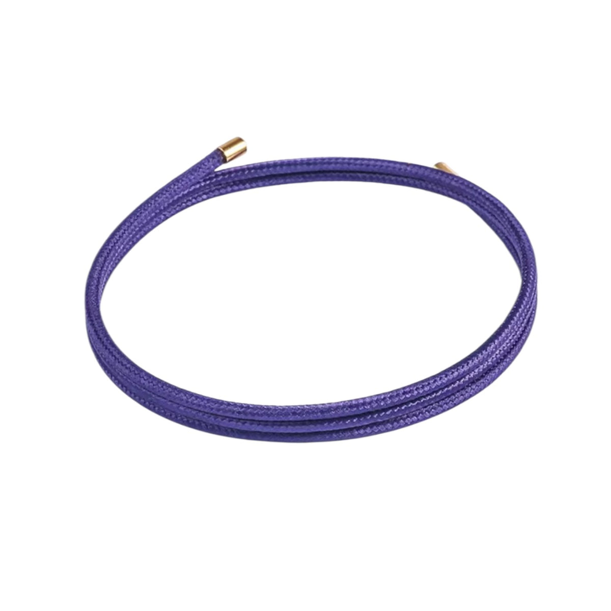 a purple hair band with gold ends