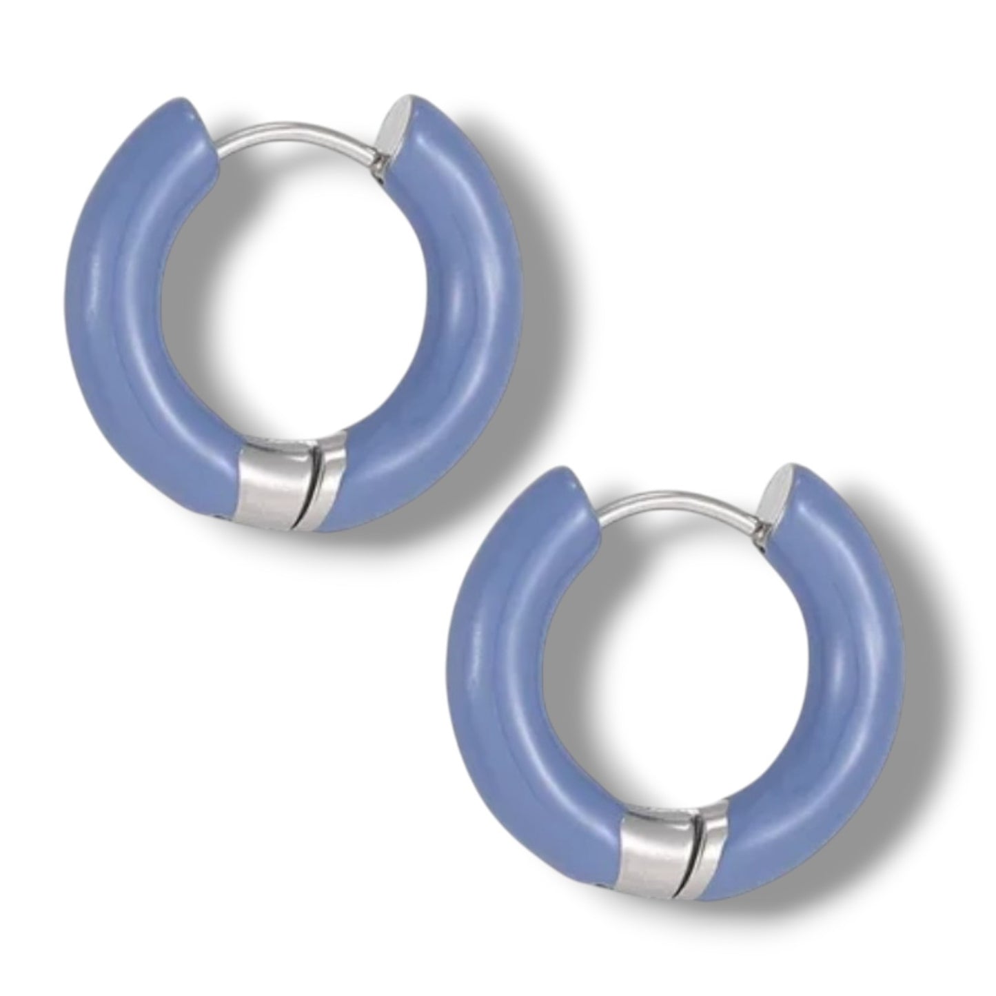 a pair of blue hoop earrings