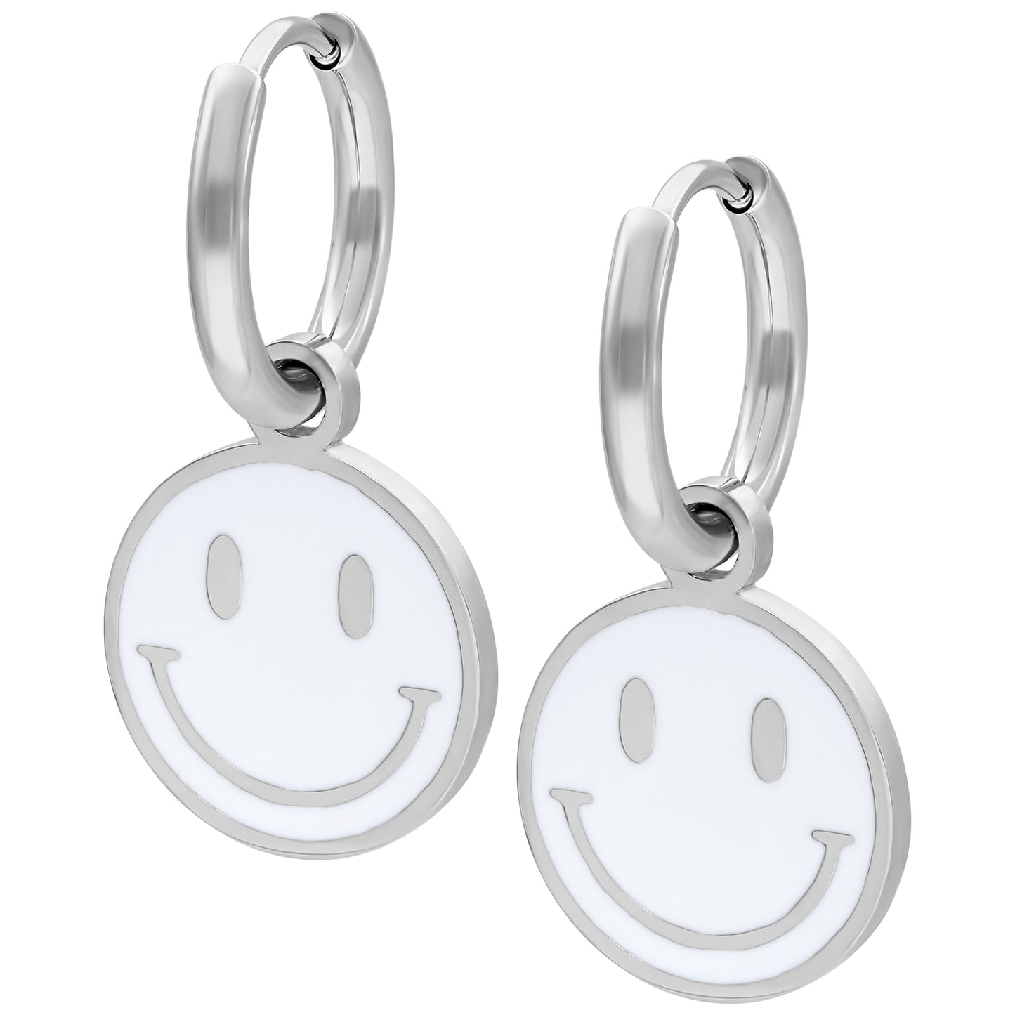 White smiley face hoop earrings