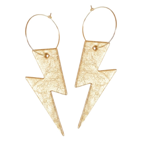 a pair of gold lightning bolt earrings