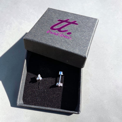 Crystal trio flat back push back stud earrings