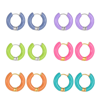 a group of colorful hoop earrings