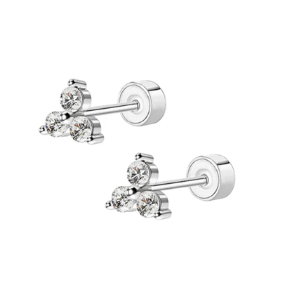 Crystal trio flat back push back stud earrings