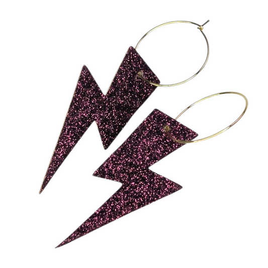 Burgundy glitter lightning bolt earrings