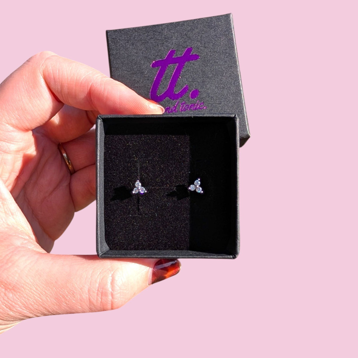 Crystal trio flat back push back stud earrings