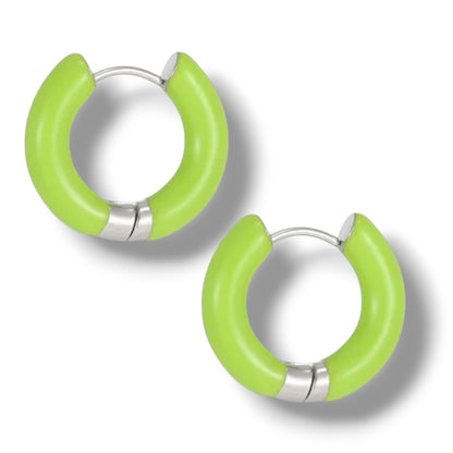 a pair of green hoop earrings