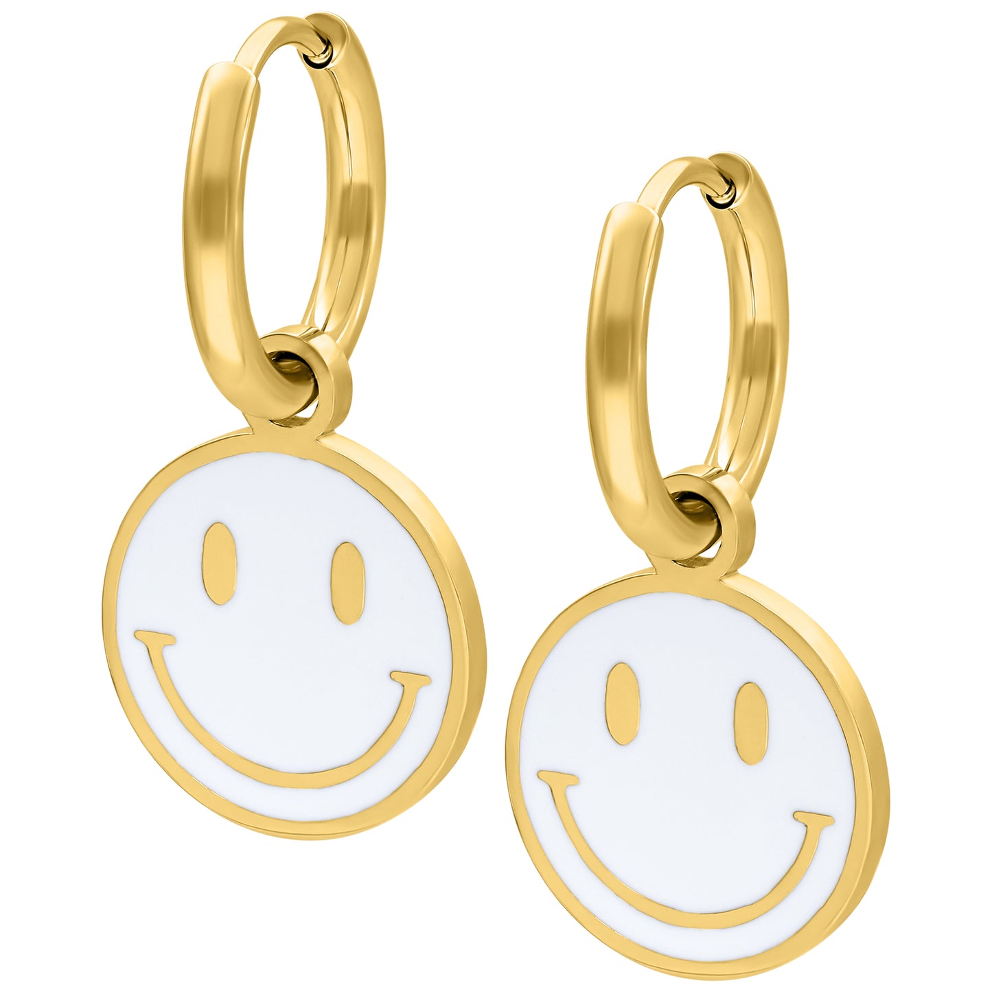 White smiley face hoop earrings
