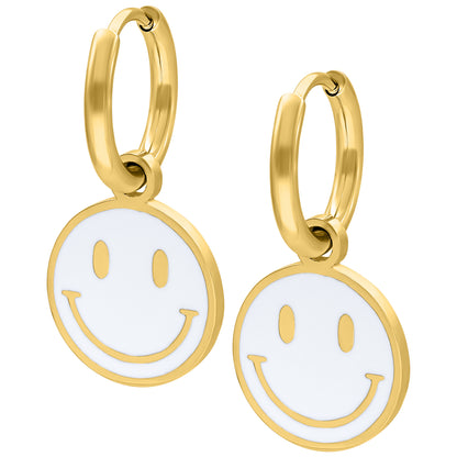 White smiley face hoop earrings