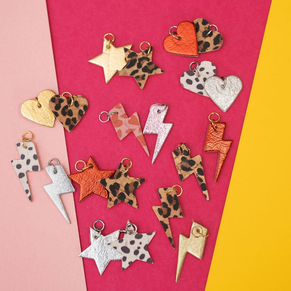 Silver and dalmation mini lightning bolt cork charms - Trend Tonic