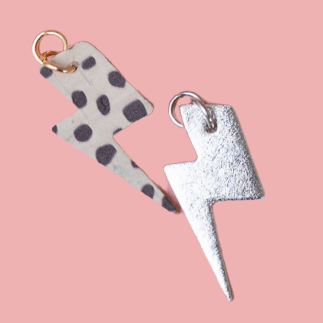 Silver and dalmation mini lightning bolt cork charms - Trend Tonic