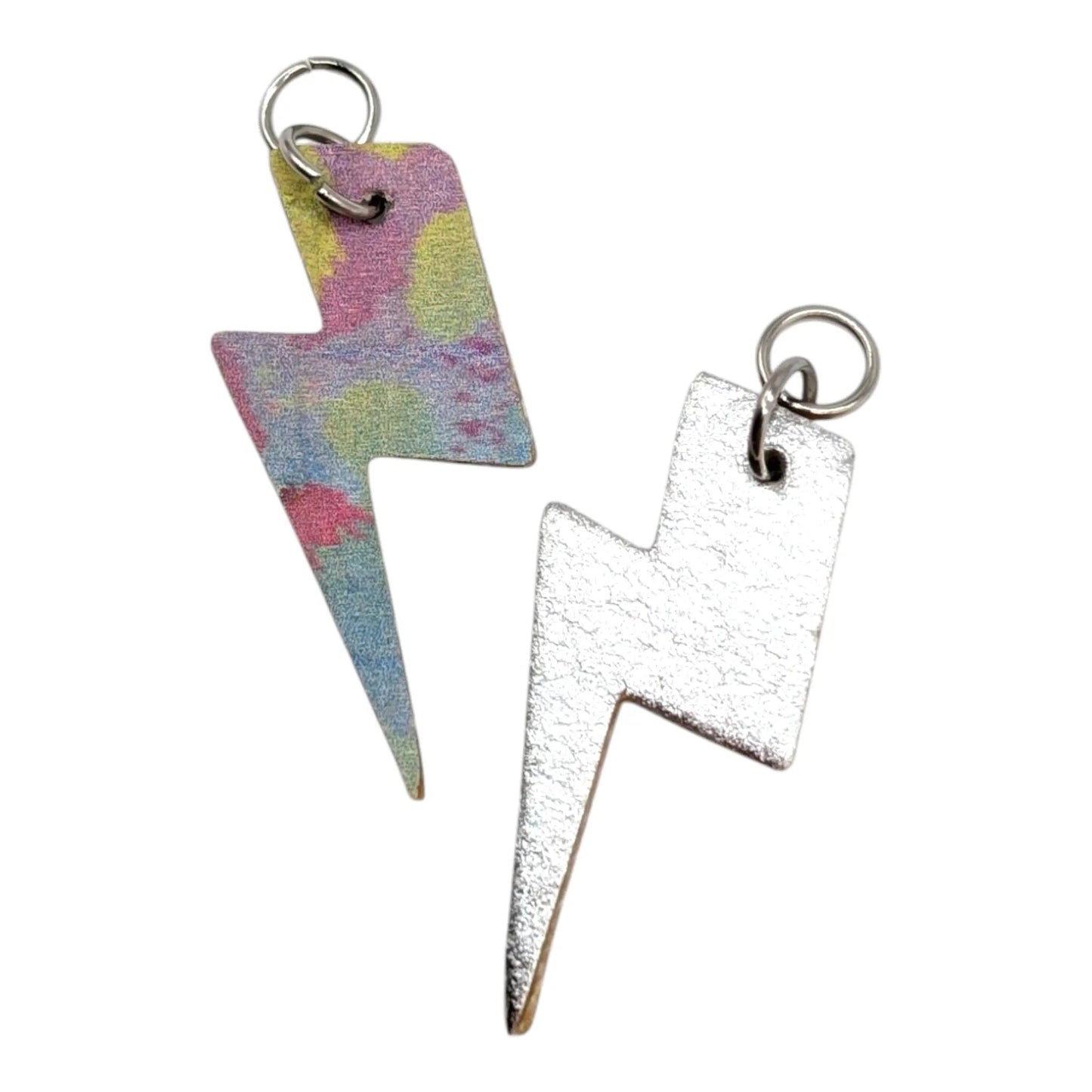 Silver and rainbow leopard mini lightning bolt cork charms - Trend Tonic