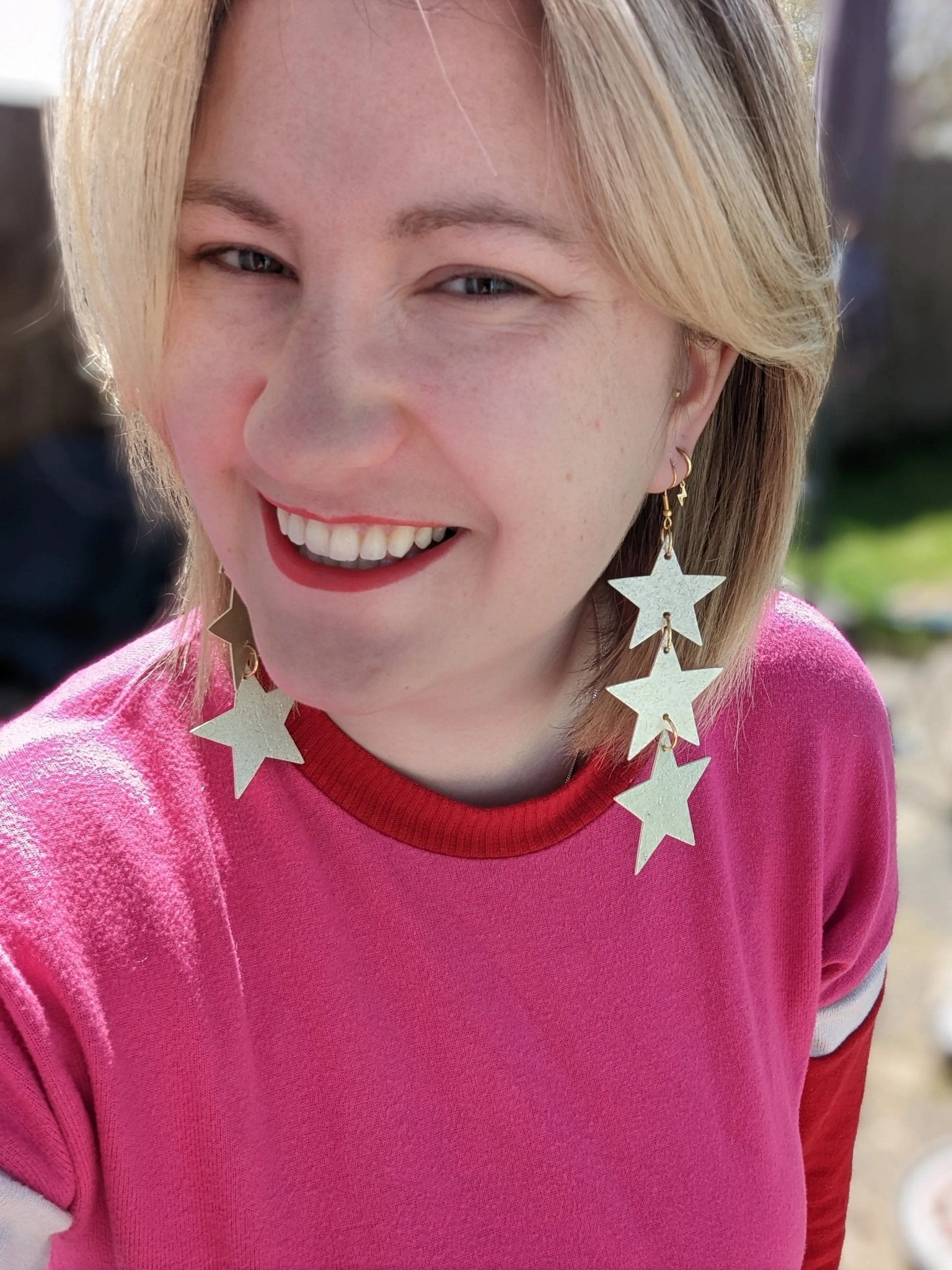 Silver cork triple star statement earrings - Trend Tonic
