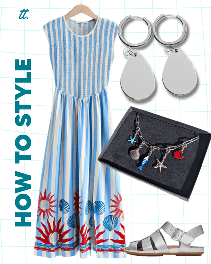 a dress and earrings and a box with silver earrings