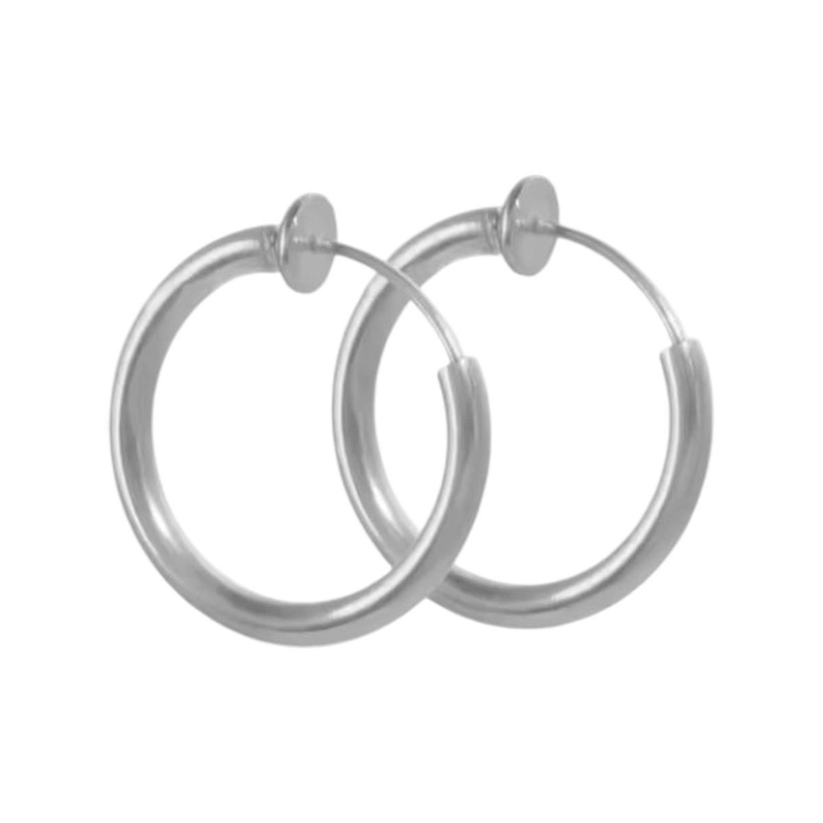 a pair of silver hoop earrings