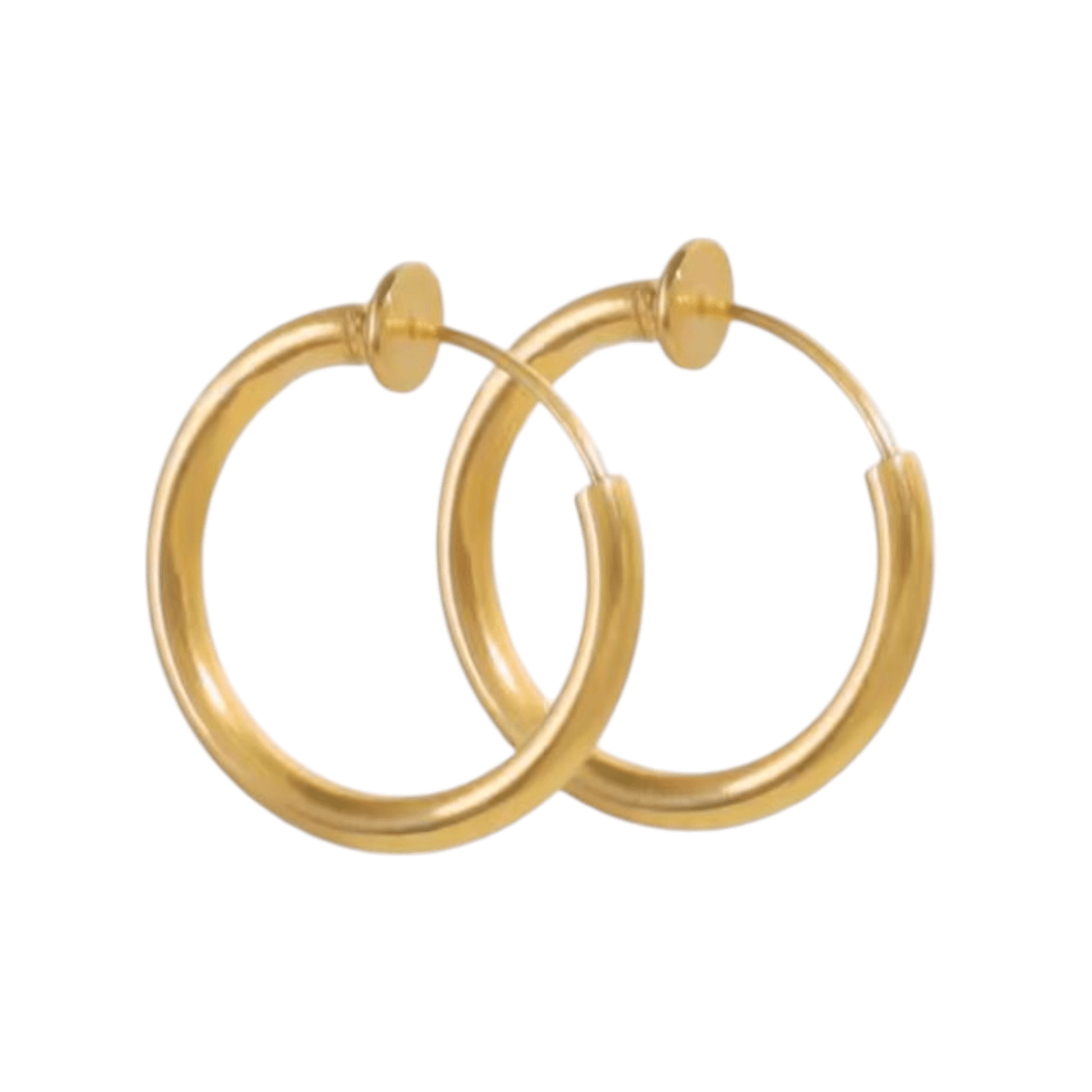 a pair of gold hoop earrings