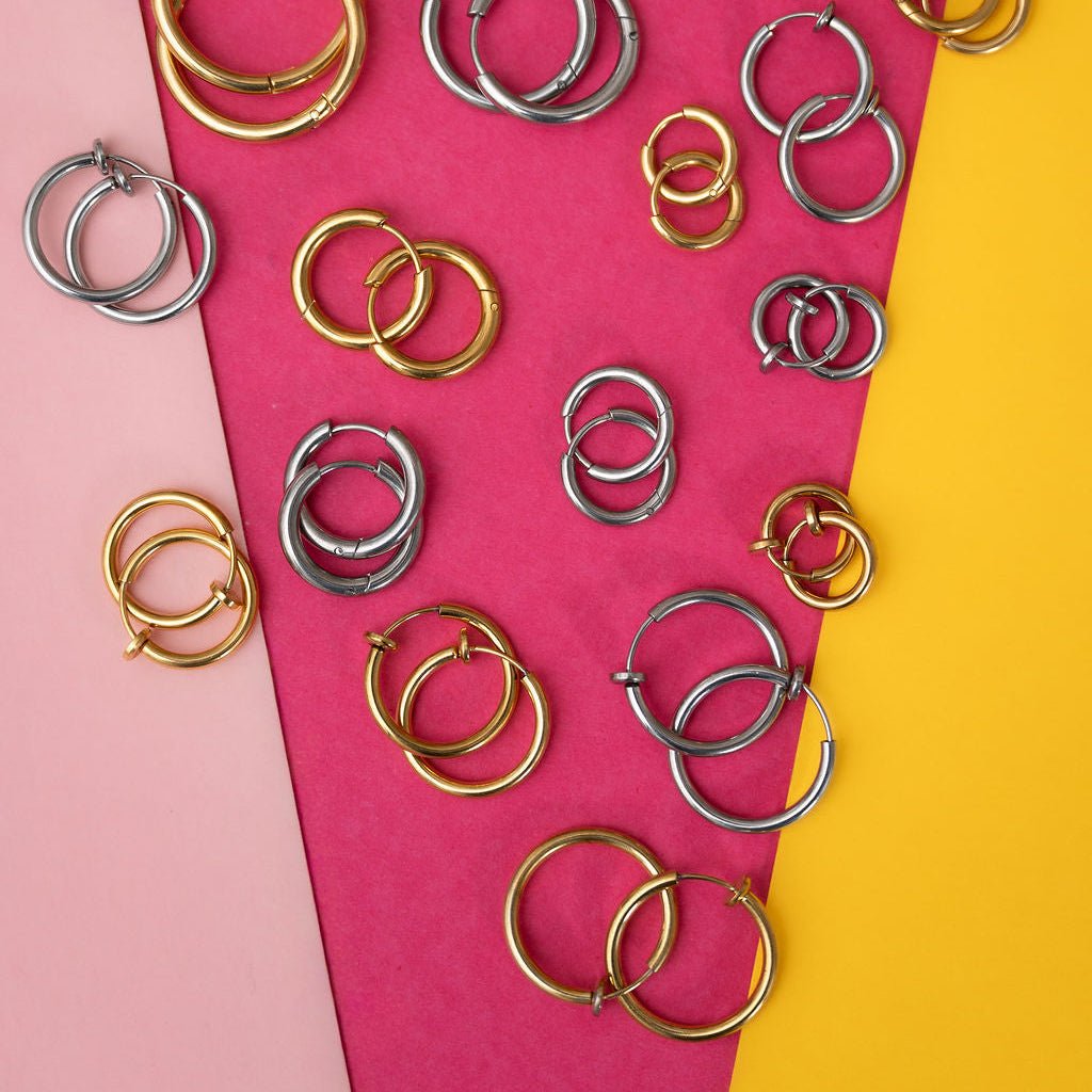 Stainless steel clip on huggie hoop earrings - Trend Tonic