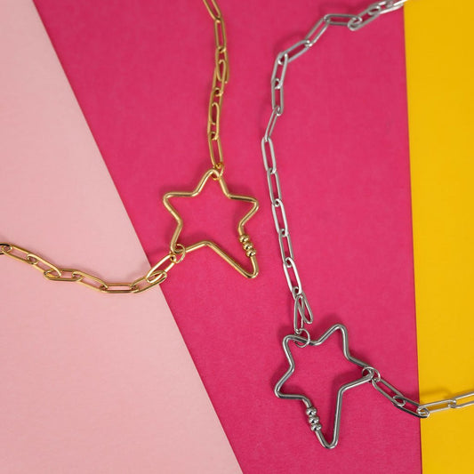 Star carabiner charm collector necklace - Trend Tonic