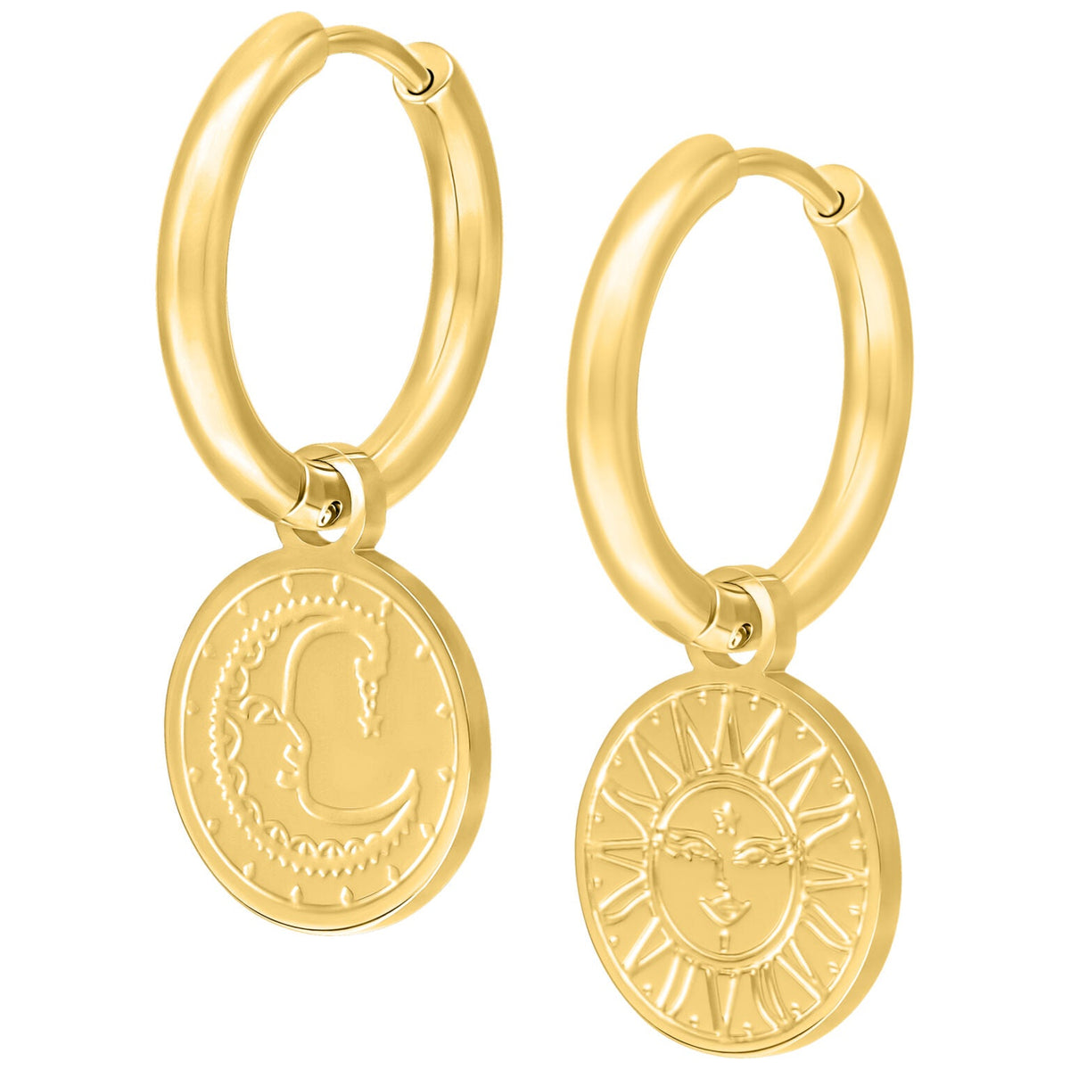 Sun and moon hoop charm earrings - Trend Tonic