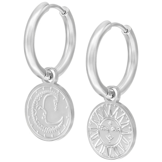 Sun and moon hoop charm earrings - Trend Tonic
