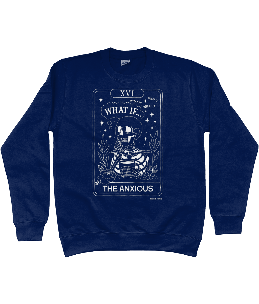 The anxious white skeleton tarot card sweatshirt - Trend Tonic