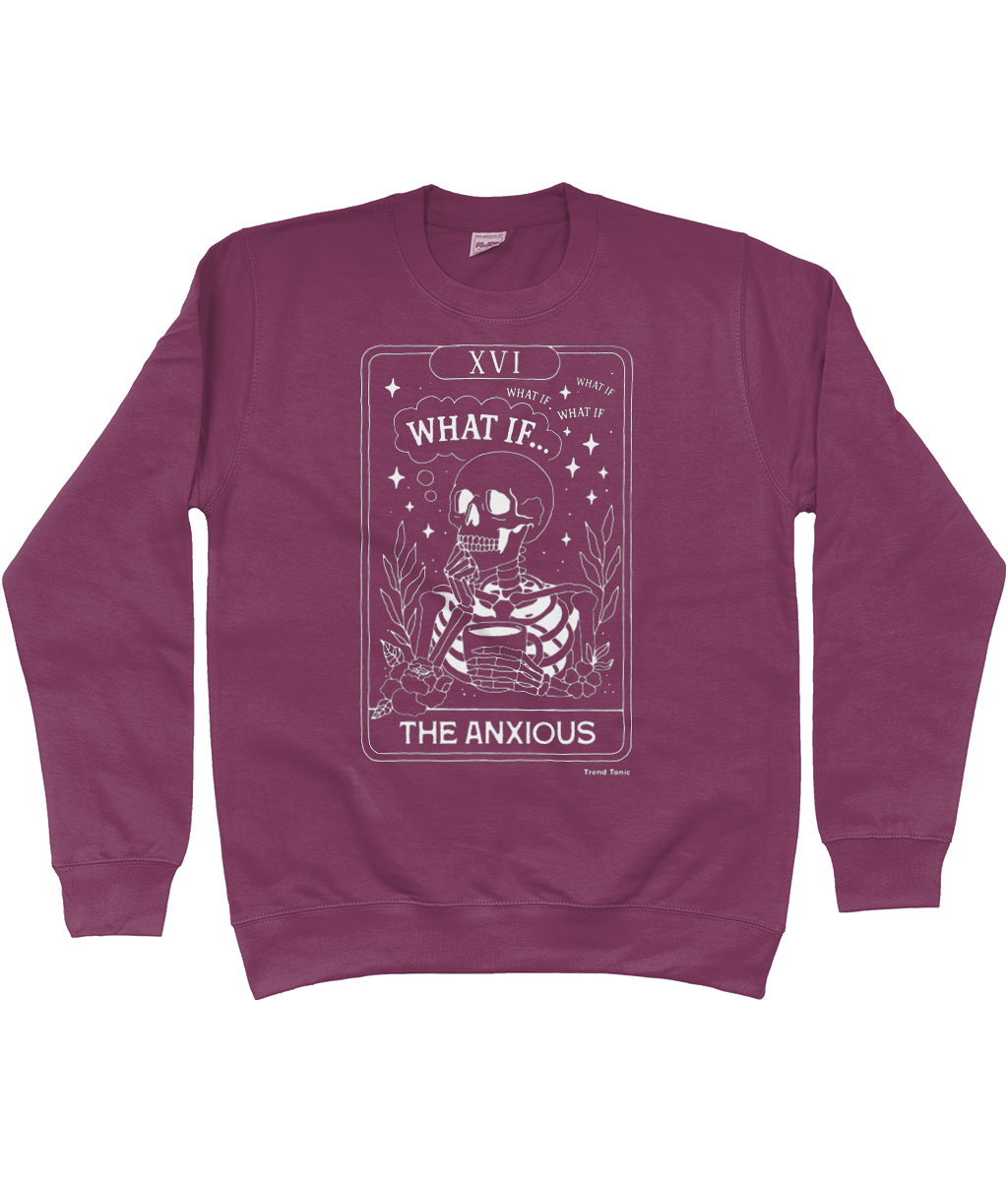 The anxious white skeleton tarot card sweatshirt - Trend Tonic