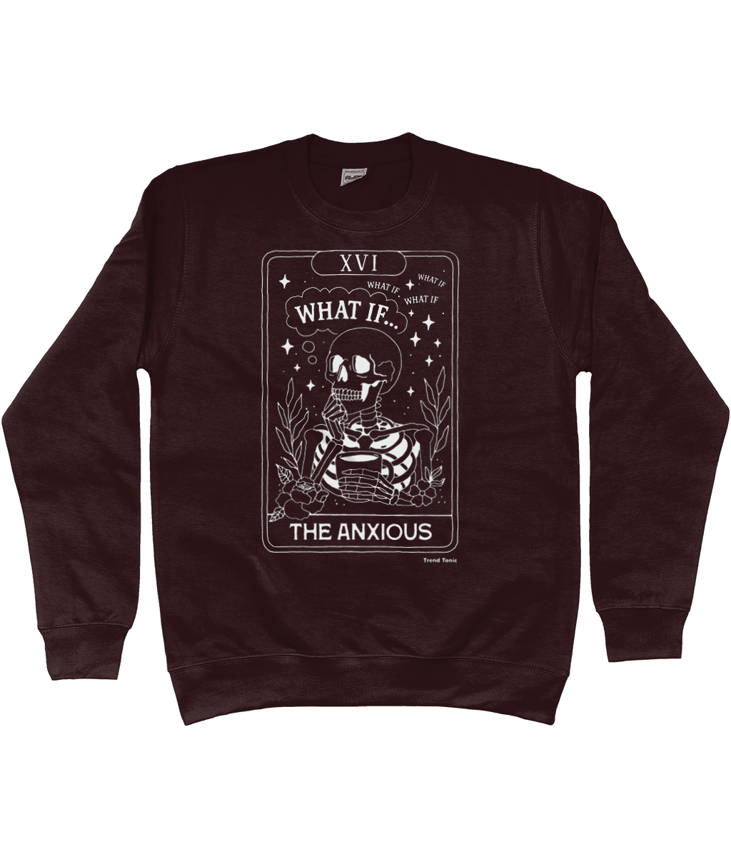 The anxious white skeleton tarot card sweatshirt - Trend Tonic