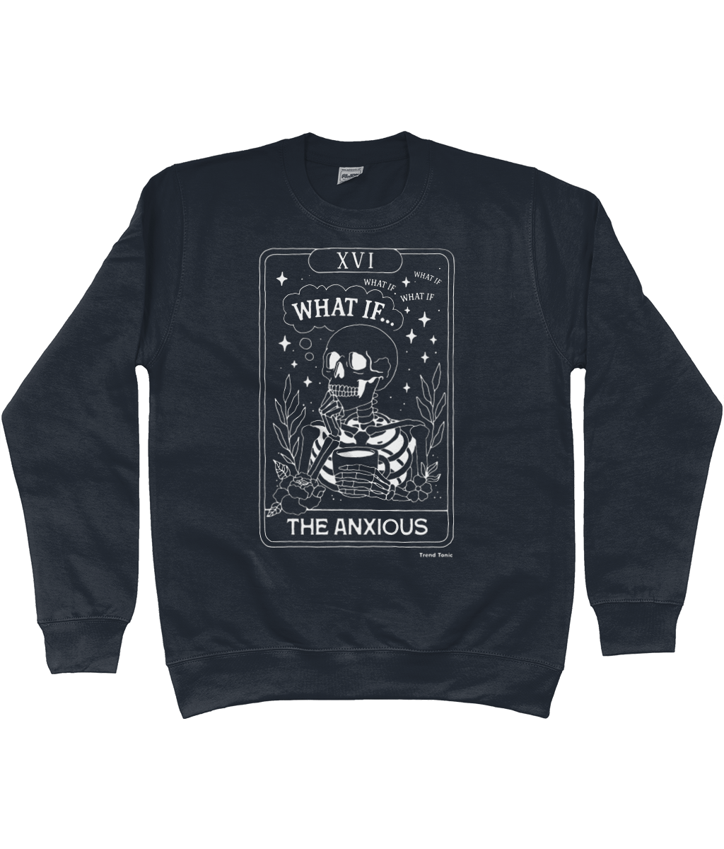 The anxious white skeleton tarot card sweatshirt - Trend Tonic