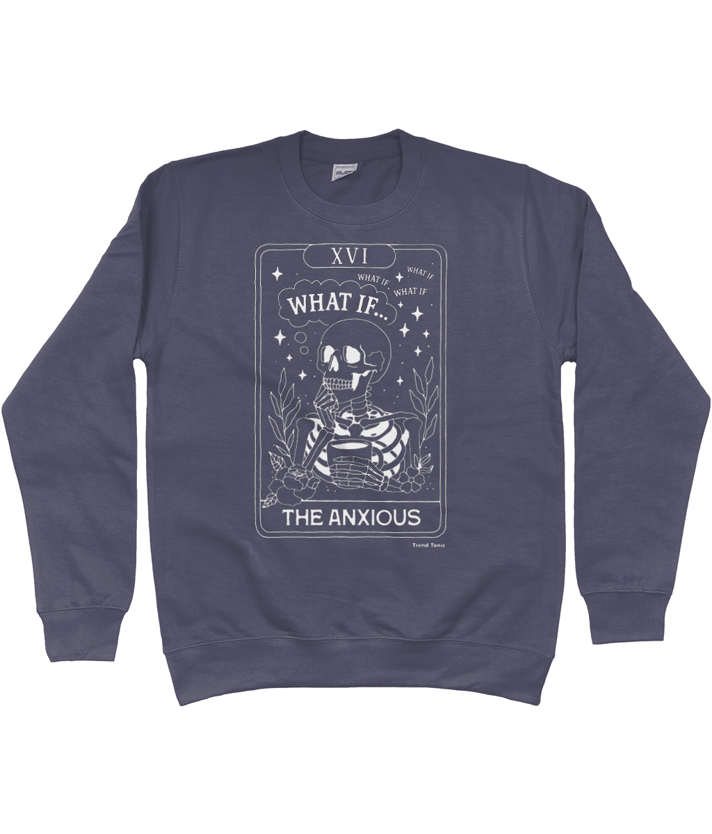 The anxious white skeleton tarot card sweatshirt - Trend Tonic