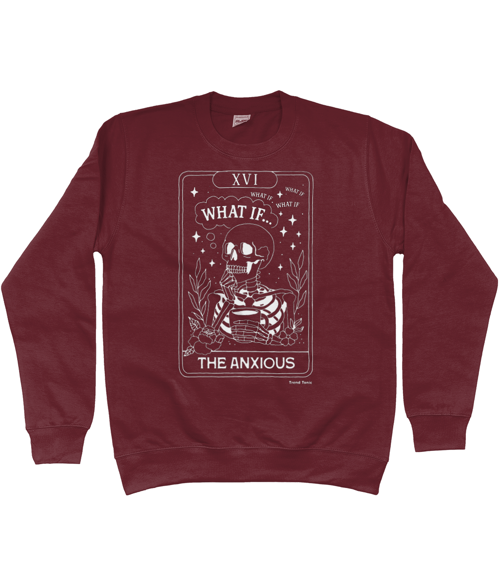 The anxious white skeleton tarot card sweatshirt - Trend Tonic