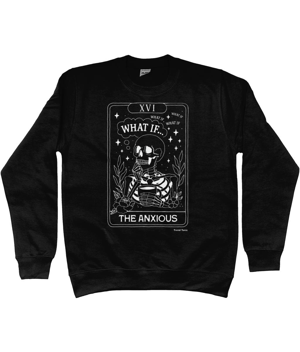 The anxious white skeleton tarot card sweatshirt - Trend Tonic