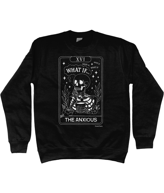 The anxious white skeleton tarot card sweatshirt - Trend Tonic