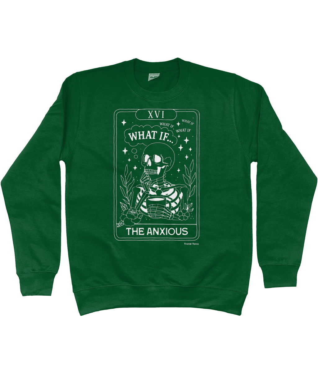 The anxious white skeleton tarot card sweatshirt - Trend Tonic
