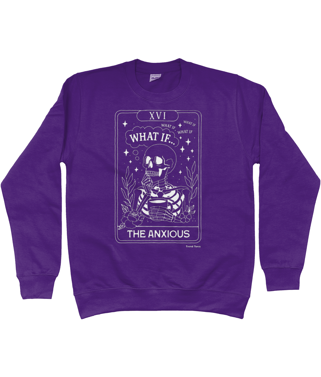 The anxious white skeleton tarot card sweatshirt - Trend Tonic