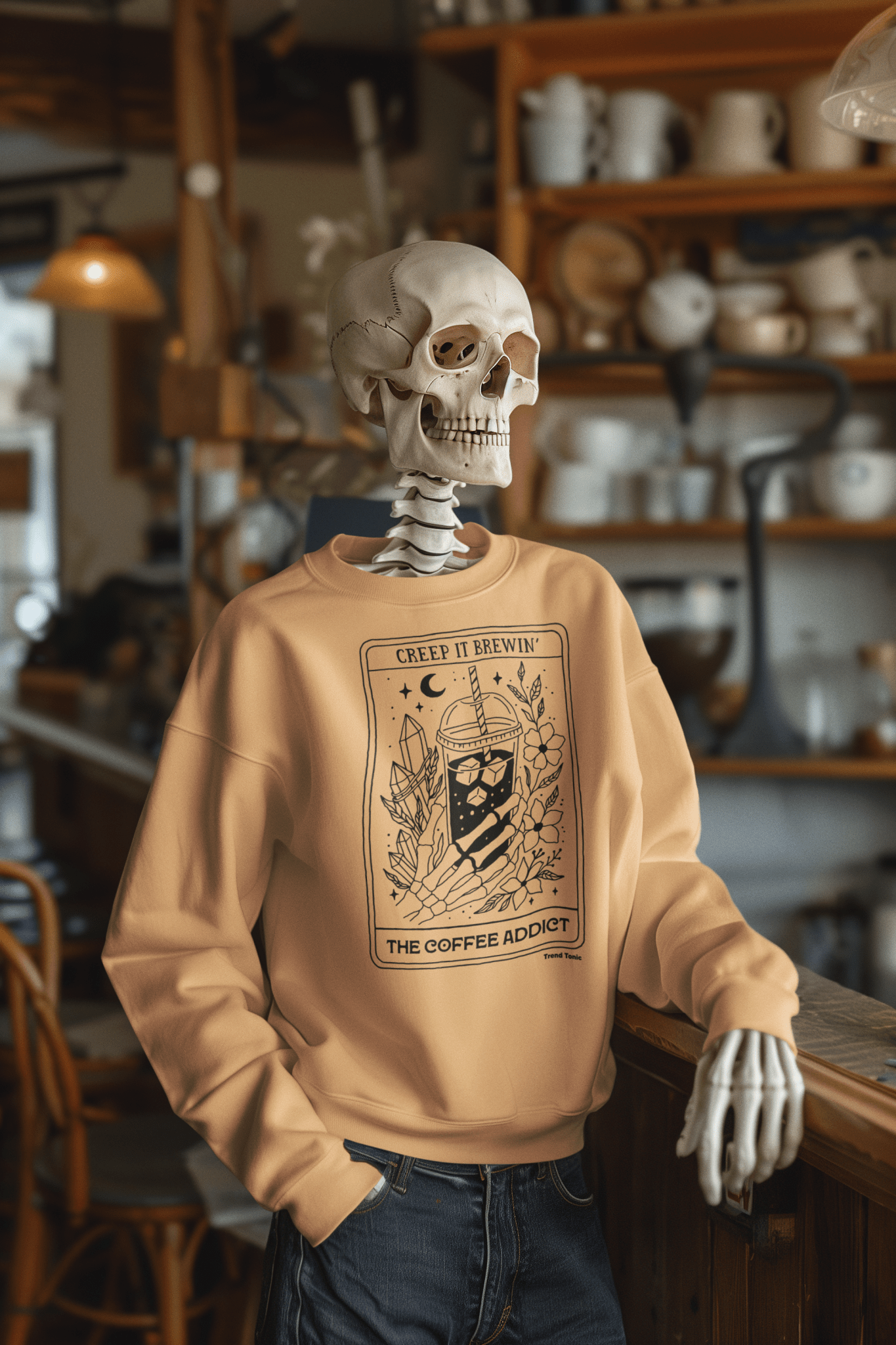 The coffee addict skeleton tarot sweatshirt - Trend Tonic