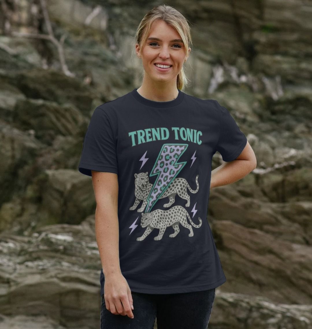 Trend Tonic cool leopard lightning bolt crew neck t-shirt - Trend Tonic