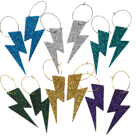 Turquoise glitter lightning bolt hoop earrings - Trend Tonic